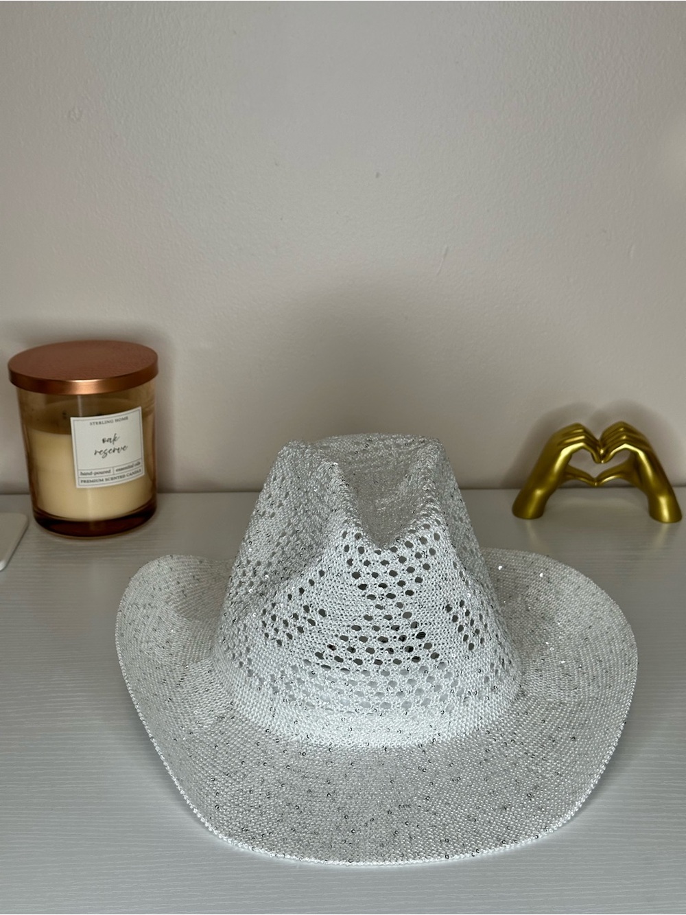 La Valentina White Rhinestone Cowboy Hat NWT